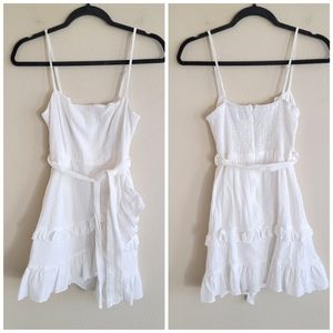 Princess Polly white ruffled Waist tie mini dress